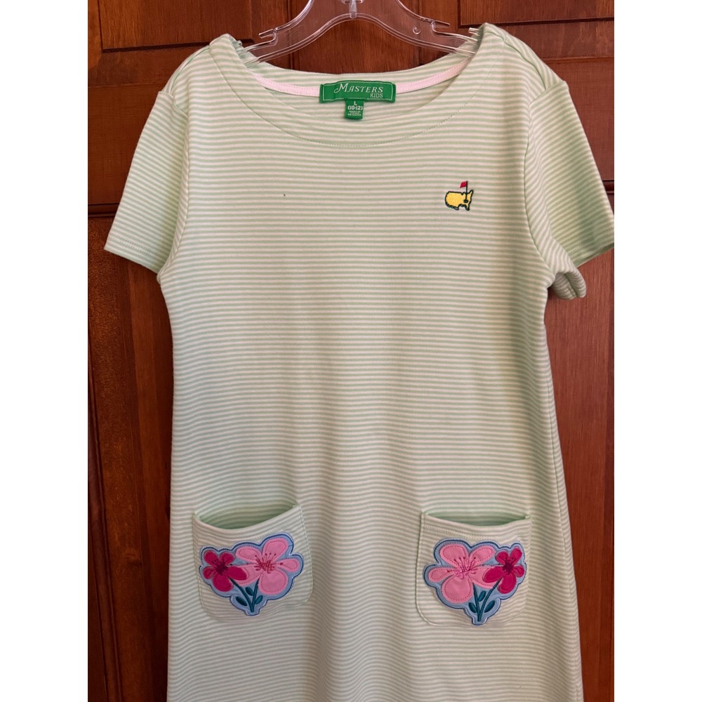 Masters Kids Golf Flower Dress Girls Size L 10-12 Green Striped Short Sleeve